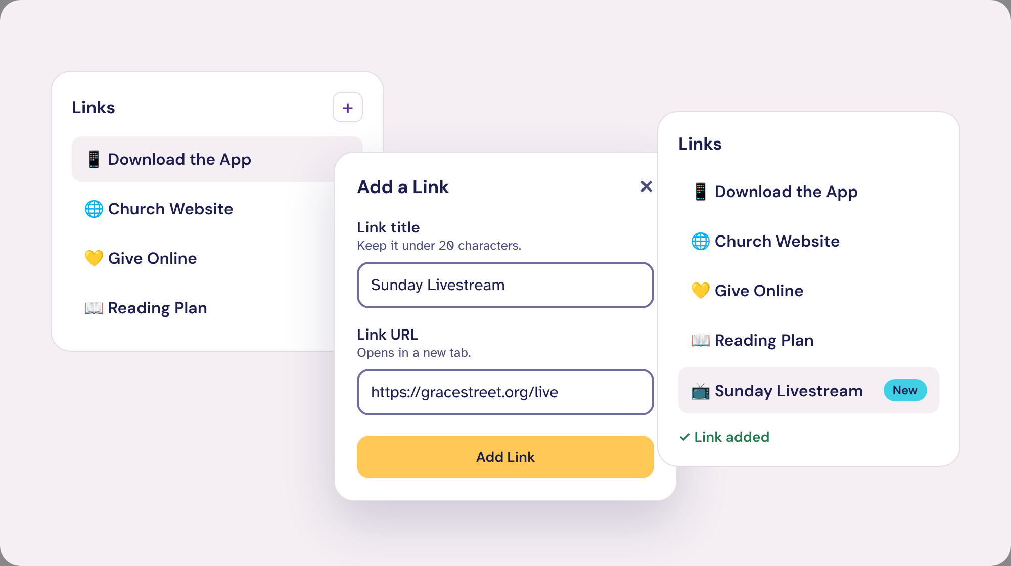 Adding a custom Sunday Livestream link to the Studio’s sidebar